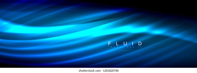 Líneas de onda de fluido brillantes neón, concepto de luz espacial mágica, diseño de fondo abstracto de fondo de fondo de fondo, ilustración vectorial