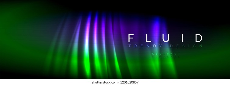 Neon glowing fluid wave lines, magic energy space light concept, abstract background wallpaper design, vector illustration