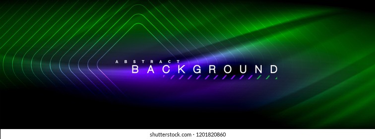 Neon glowing fluid wave lines, magic energy space light concept, abstract background wallpaper design, vector illustration