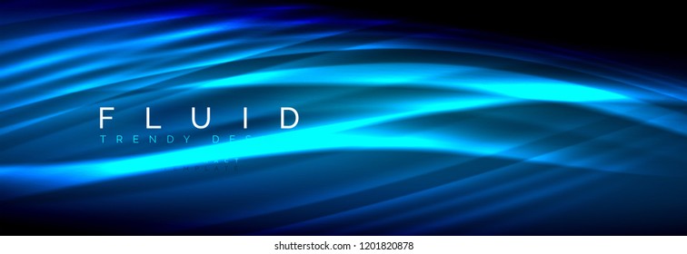 Neon glowing fluid wave lines, magic energy space light concept, abstract background wallpaper design, vector illustration