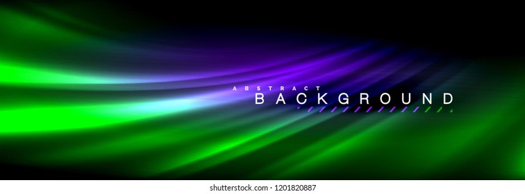 Neon glowing fluid wave lines, magic energy space light concept, abstract background wallpaper design, vector illustration
