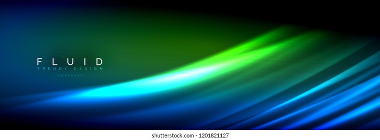 Neon glowing fluid wave lines, magic energy space light concept, abstract background wallpaper design, vector illustration