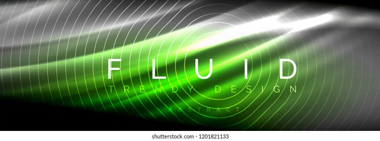 Neon glowing fluid wave lines, magic energy space light concept, abstract background wallpaper design, vector illustration
