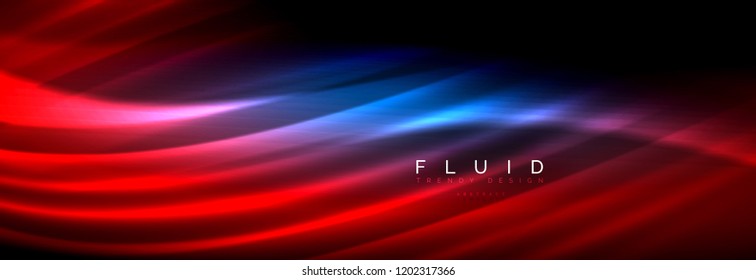 Neon glowing fluid wave lines, magic energy space light concept, abstract background wallpaper design, vector illustration