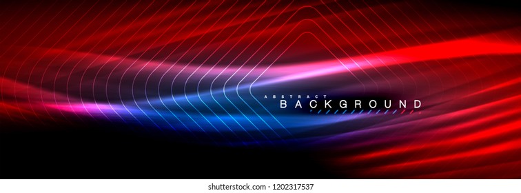 Neon glowing fluid wave lines, magic energy space light concept, abstract background wallpaper design, vector illustration