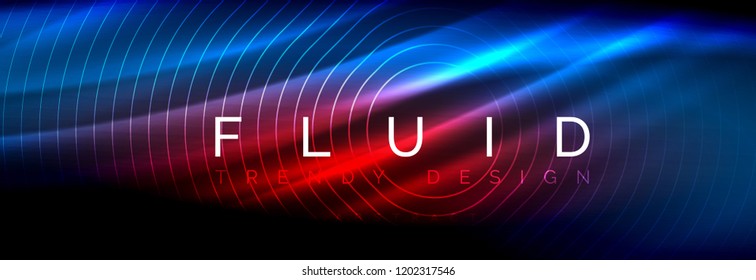 Líneas de onda de fluido brillantes neón, concepto de luz espacial mágica, diseño de fondo abstracto de fondo de fondo de fondo, ilustración vectorial