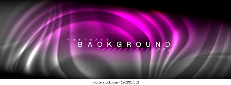 Líneas de onda de fluido brillantes neón, concepto de luz espacial mágica, diseño de fondo abstracto de fondo de fondo de fondo, ilustración vectorial
