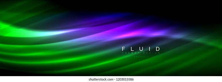 Neon glowing fluid wave lines, magic energy space light concept, abstract background wallpaper design, vector illustration