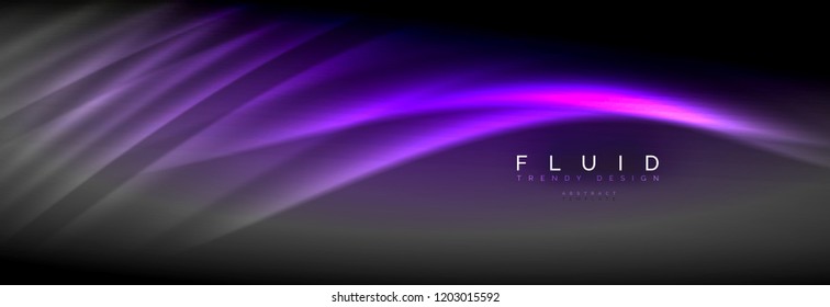 Neon glowing fluid wave lines, magic energy space light concept, abstract background wallpaper design, vector illustration