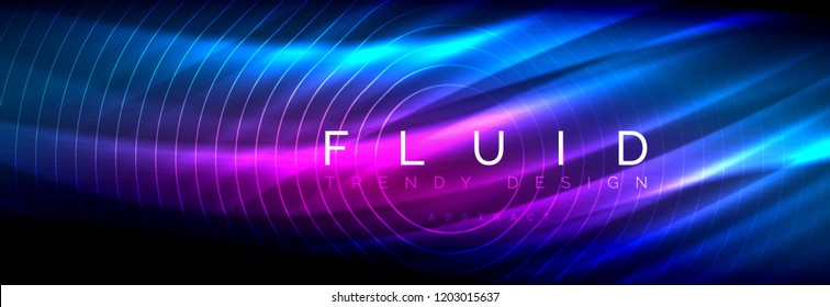 Neon glowing fluid wave lines, magic energy space light concept, abstract background wallpaper design, vector illustration