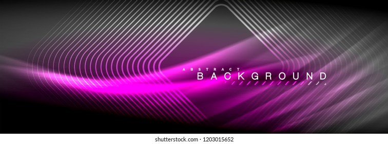 Neon glowing fluid wave lines, magic energy space light concept, abstract background wallpaper design, vector illustration