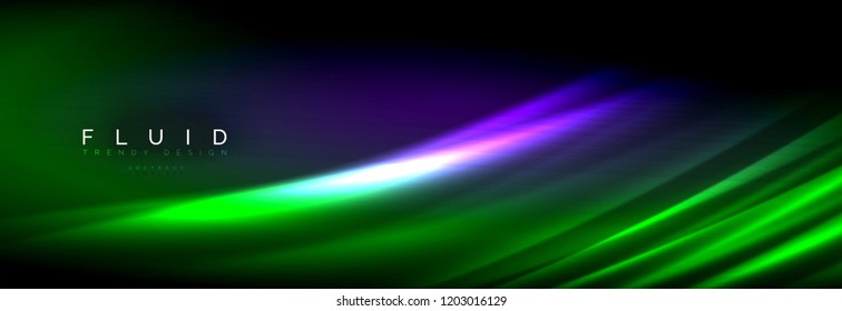 Neonleuchtende Fließbandlinien, magisches Energiespeicher-Lichtkonzept, abstrakter Hintergrund-Bildschirmhintergrund, Vektorgrafik