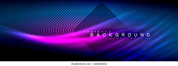 Líneas de onda de fluido brillantes neón, concepto de luz espacial mágica, diseño de fondo abstracto de fondo de fondo de fondo, ilustración vectorial