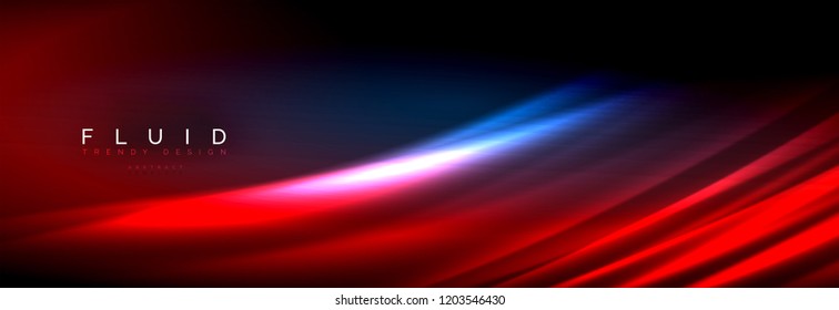 Líneas de onda de fluido brillantes neón, concepto de luz espacial mágica, diseño de fondo abstracto de fondo de fondo de fondo, ilustración vectorial