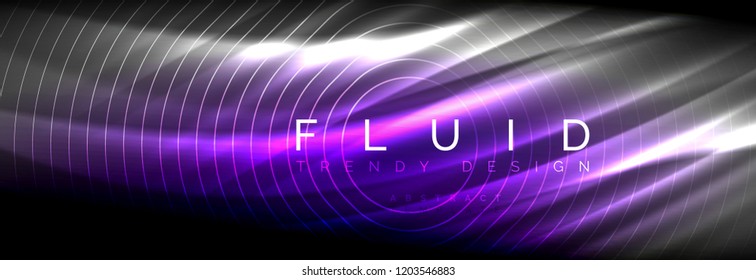 Neon glowing fluid wave lines, magic energy space light concept, abstract background wallpaper design, vector illustration