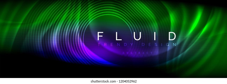 Líneas de onda de fluido brillantes neón, concepto de luz espacial mágica, diseño de fondo abstracto de fondo de fondo de fondo, ilustración vectorial