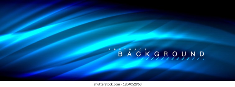 Líneas de onda de fluido brillantes neón, concepto de luz espacial mágica, diseño de fondo abstracto de fondo de fondo de fondo, ilustración vectorial