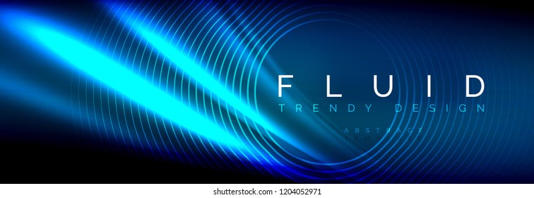 Líneas de onda de fluido brillantes neón, concepto de luz espacial mágica, diseño de fondo abstracto de fondo de fondo de fondo, ilustración vectorial
