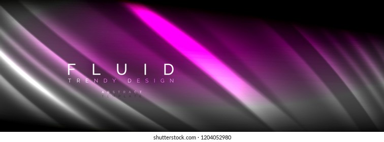 Líneas de onda de fluido brillantes neón, concepto de luz espacial mágica, diseño de fondo abstracto de fondo de fondo de fondo, ilustración vectorial