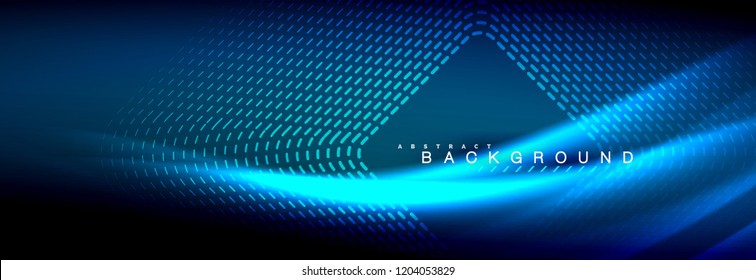Neon glowing fluid wave lines, magic energy space light concept, abstract background wallpaper design, vector illustration