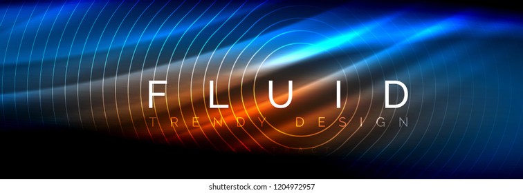 Neon glowing fluid wave lines, magic energy space light concept, abstract background wallpaper design, vector illustration