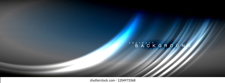 Neon glowing fluid wave lines, magic energy space light concept, abstract background wallpaper design, vector illustration