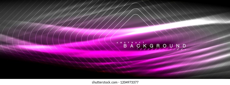 Líneas de onda de fluido brillantes neón, concepto de luz espacial mágica, diseño de fondo abstracto de fondo de fondo de fondo, ilustración vectorial