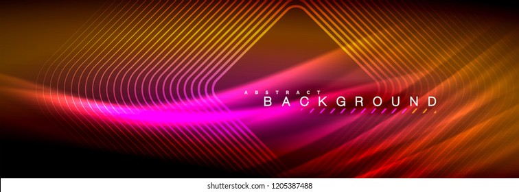 Neon glowing fluid wave lines, magic energy space light concept, abstract background wallpaper design, vector illustration