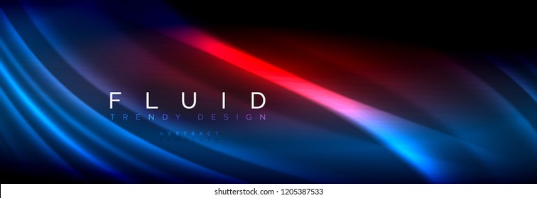 Neon glowing fluid wave lines, magic energy space light concept, abstract background wallpaper design, vector illustration