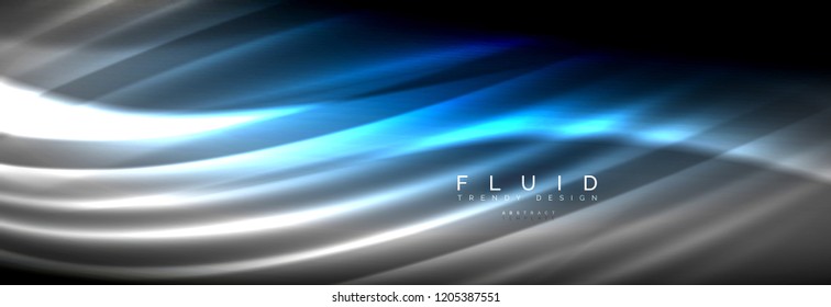 Neon glowing fluid wave lines, magic energy space light concept, abstract background wallpaper design, vector illustration