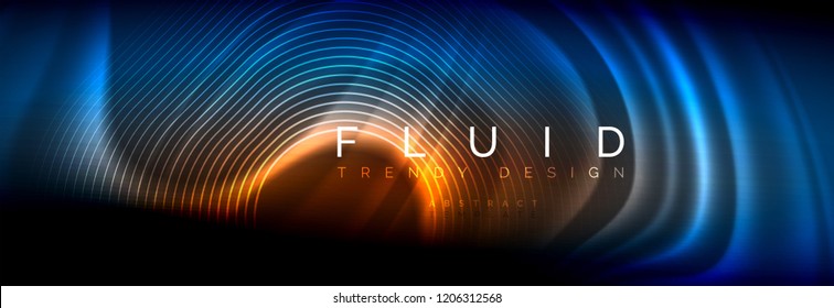 Neon glowing fluid wave lines, magic energy space light concept, abstract background wallpaper design, vector illustration