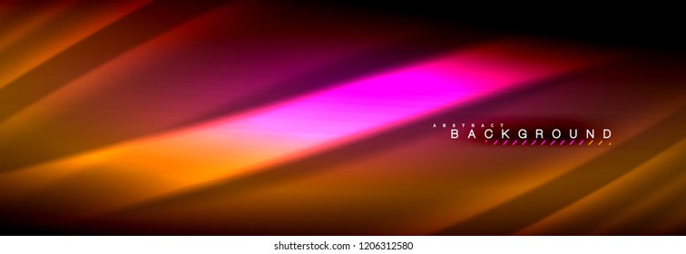Neon glowing fluid wave lines, magic energy space light concept, abstract background wallpaper design, vector illustration