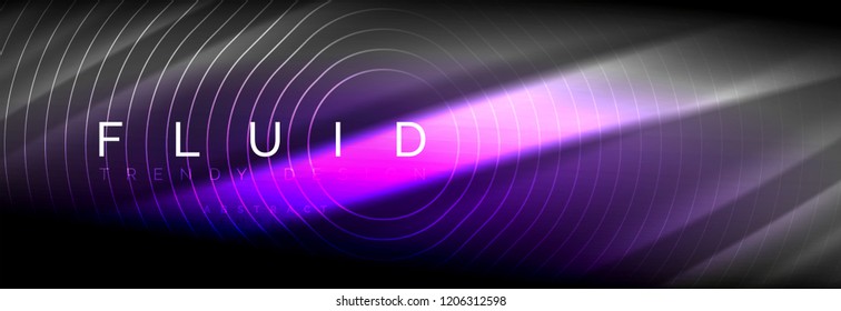 Neon glowing fluid wave lines, magic energy space light concept, abstract background wallpaper design, vector illustration