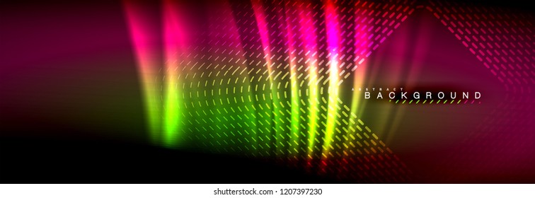 Neon glowing fluid wave lines, magic energy space light concept, abstract background wallpaper design, vector illustration