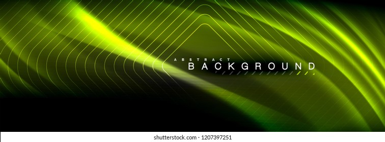 Líneas de onda de fluido brillantes neón, concepto de luz espacial mágica, diseño de fondo abstracto de fondo de fondo de fondo, ilustración vectorial