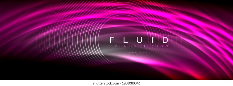 Neon glowing fluid wave lines, magic energy space light concept, abstract background wallpaper design, vector illustration
