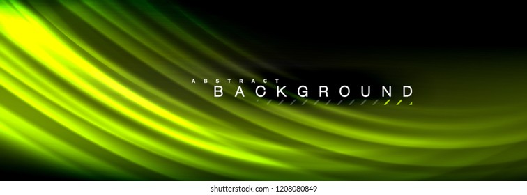 Neon glowing fluid wave lines, magic energy space light concept, abstract background wallpaper design, vector illustration