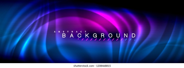 Neon glowing fluid wave lines, magic energy space light concept, abstract background wallpaper design, vector illustration