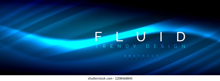Neon glowing fluid wave lines, magic energy space light concept, abstract background wallpaper design, vector illustration