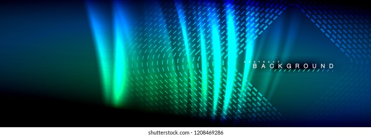Néon brilhante linhas de onda fluida, conceito de luz espaço de energia mágica, plano de fundo abstrato papel de parede design, ilustração vetorial
