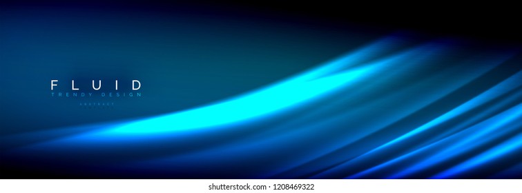 Líneas de onda de fluido brillantes neón, concepto de luz espacial mágica, diseño de fondo abstracto de fondo de fondo de fondo, ilustración vectorial