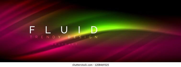Neon glowing fluid wave lines, magic energy space light concept, abstract background wallpaper design, vector illustration