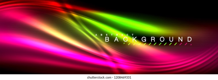 Neon glowing fluid wave lines, magic energy space light concept, abstract background wallpaper design, vector illustration