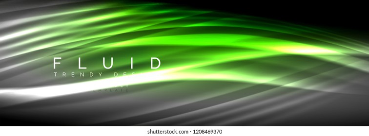 Neon glowing fluid wave lines, magic energy space light concept, abstract background wallpaper design, vector illustration