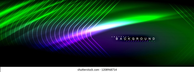 Neon glowing fluid wave lines, magic energy space light concept, abstract background wallpaper design, vector illustration
