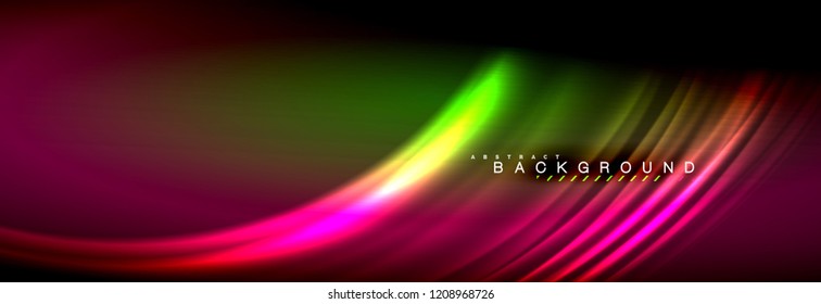 Neon glowing fluid wave lines, magic energy space light concept, abstract background wallpaper design, vector illustration