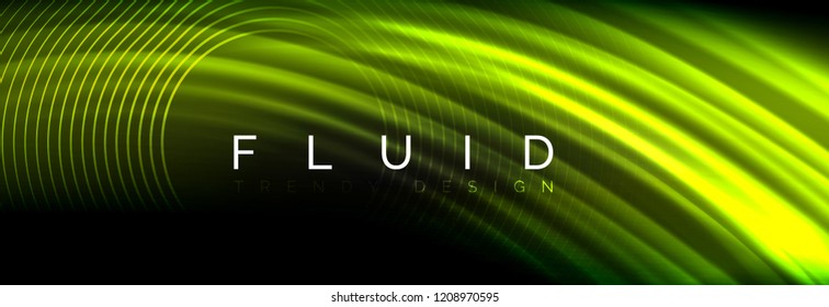 Neon glowing fluid wave lines, magic energy space light concept, abstract background wallpaper design, vector illustration