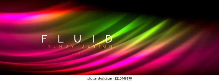 Neon glowing fluid wave lines, magic energy space light concept, abstract background wallpaper design, vector illustration