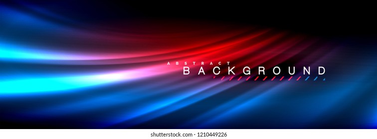 Líneas de onda de fluido brillantes neón, concepto de luz espacial mágica, diseño de fondo abstracto de fondo de fondo de fondo, ilustración vectorial