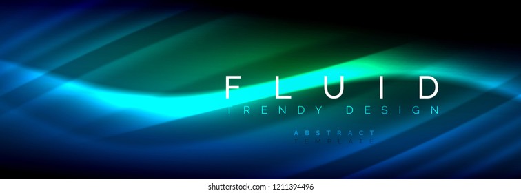 Neon glowing fluid wave lines, magic energy space light concept, abstract background wallpaper design, vector illustration